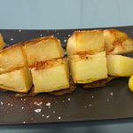 Patatas bravas con gelatina de ajoaceite picante